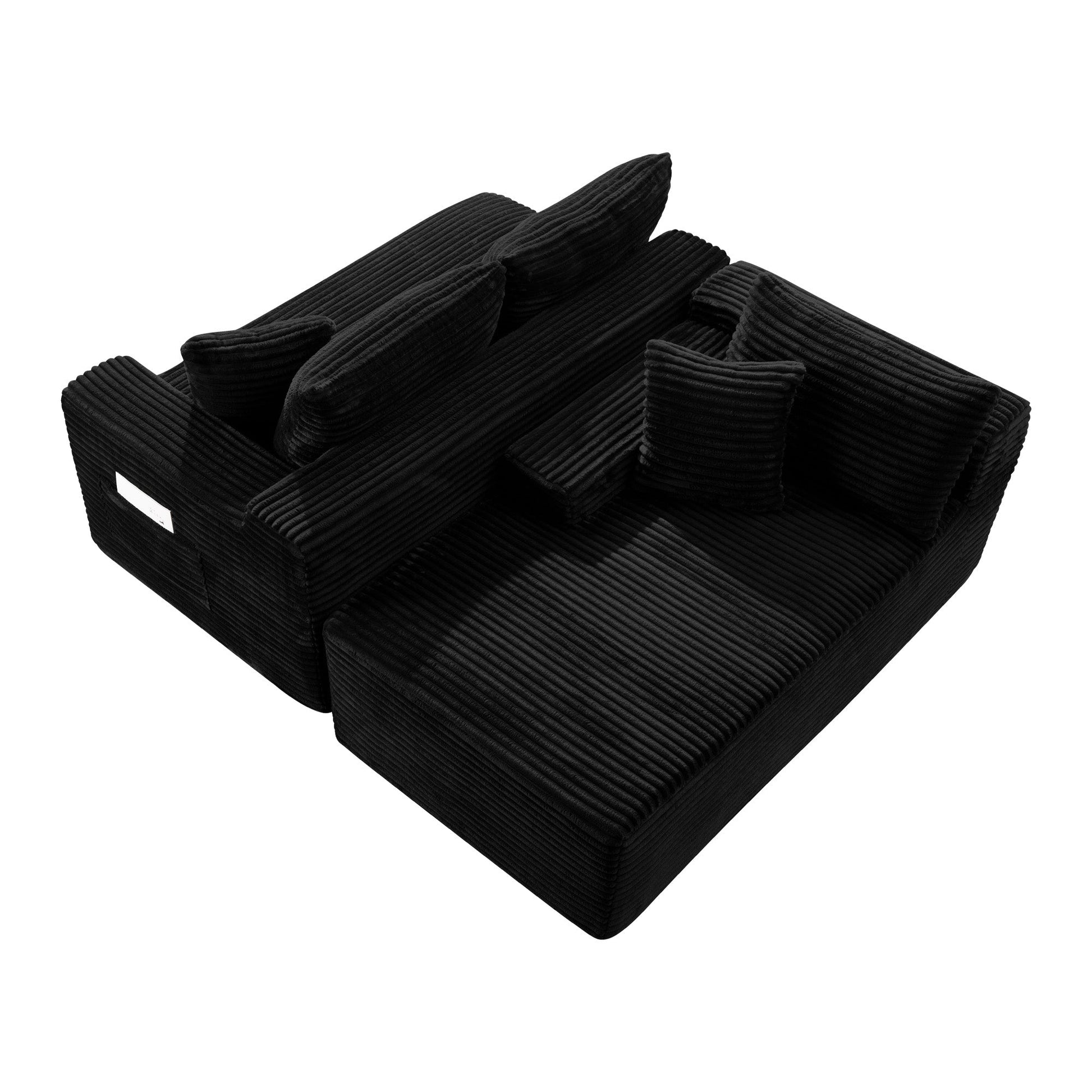 106.3in U-shaped cloud sectional sofa with deep seats in black corduroy HouseOfZazla on Tampa Home & Garden Store