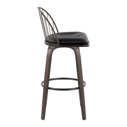Industrial fixed-height barstool set with black cushion and dark wood legs on Tampa Home & Garden Store