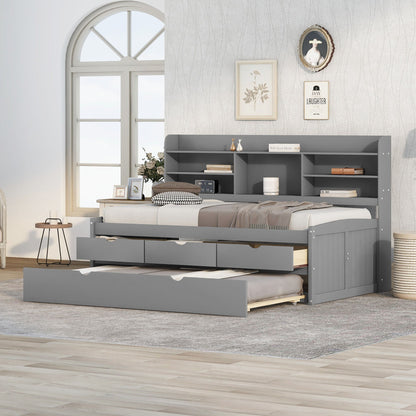 Captain Bed with Built-In Bookshelves, trundle, and 3 storage drawers in gray by HouseOfZazla on Tampa Home & Garden Store