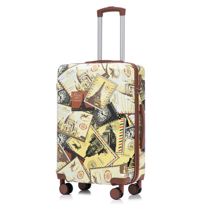 3-Piece Spinner Luggage Set with Printed Pattern by HouseOfZazla postcard print brown trim on Tampa Home & Garden Store
