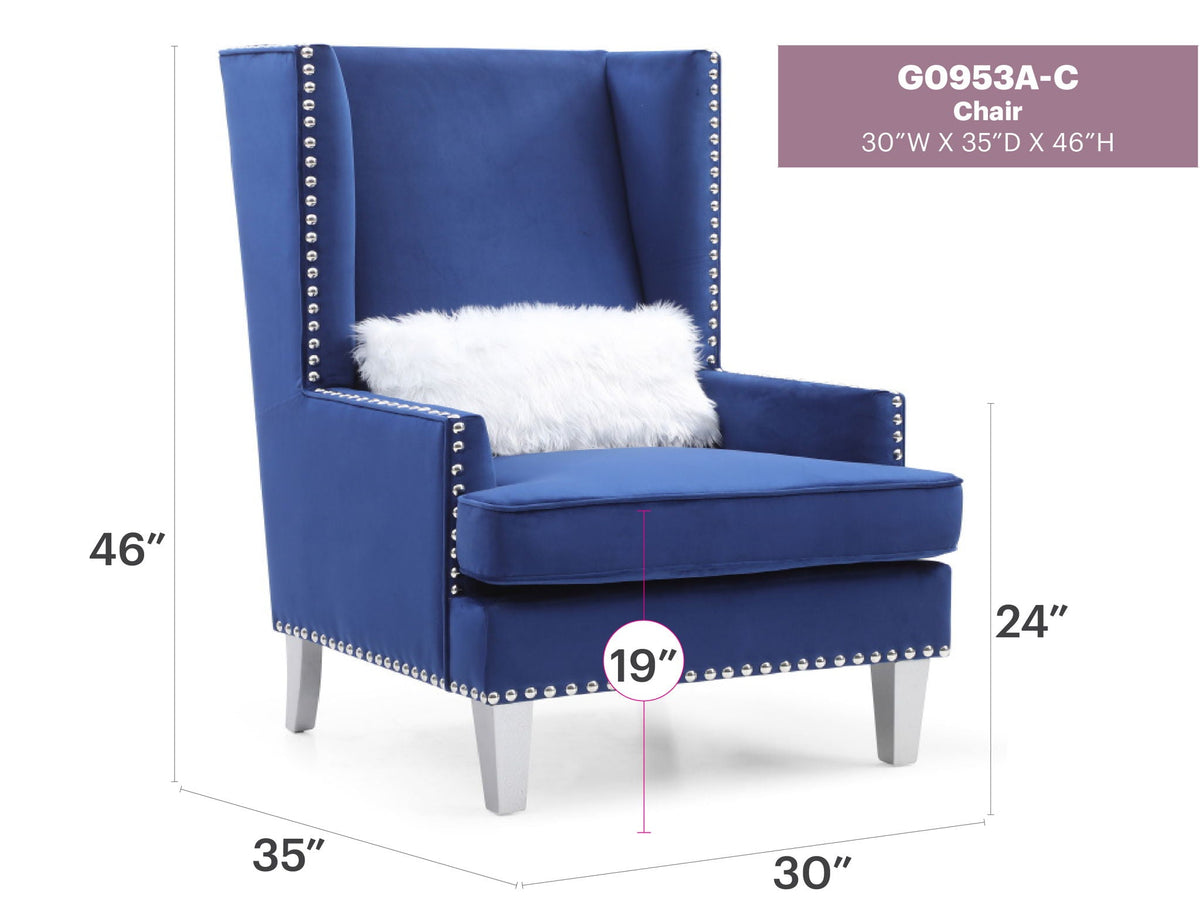 Traditional Accent Arm Chair in deep blue velvet with nailhead trim by HouseOfZazla on Tampa Home & Garden Store