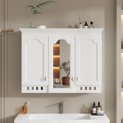 White wall-mounted medicine cabinet with adjustable shelves and soft closing hinges on Tampa Home & Garden Store