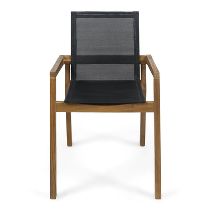 Belfast dining chair set with black mesh seating acacia wood frame outdoor set of 2 HouseOfZazla on Tampa Home & Garden Store