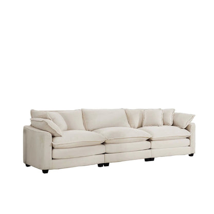 Mid-Century Modern 3-Seater Sectional beige ribbed fabric pillows Unique Piece on Tampa Home & Garden Store