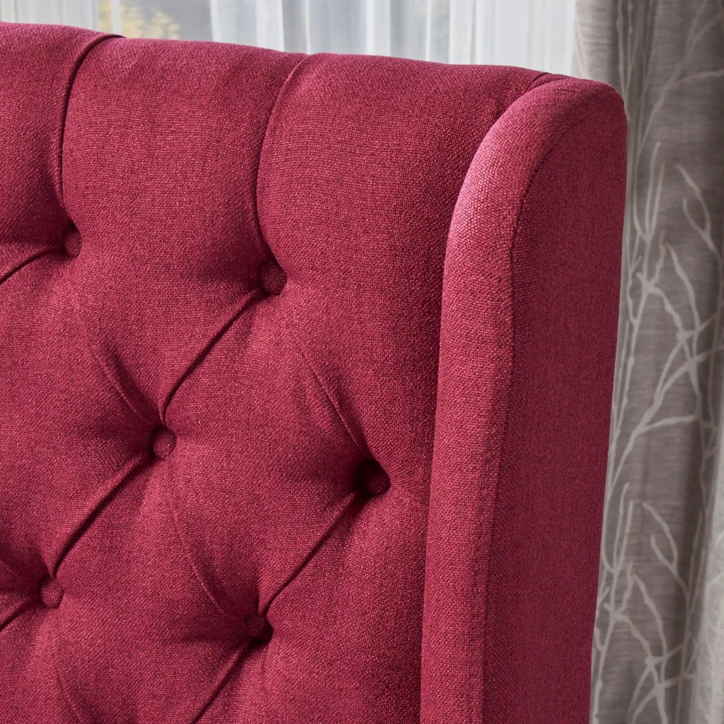 Sophisticated tufted dining chair with high back design in red upholstery on Tampa Home & Garden Store