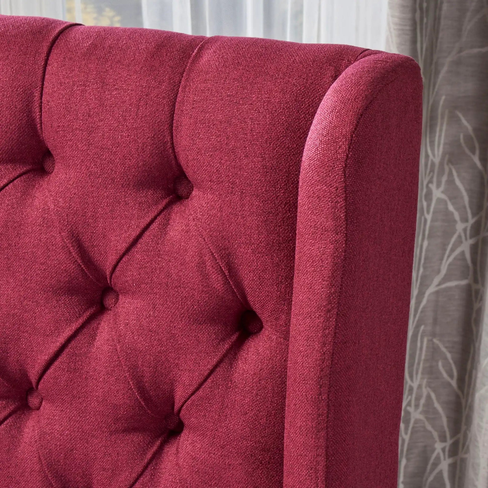 Sophisticated tufted dining chair with high back design in red upholstery on Tampa Home & Garden Store