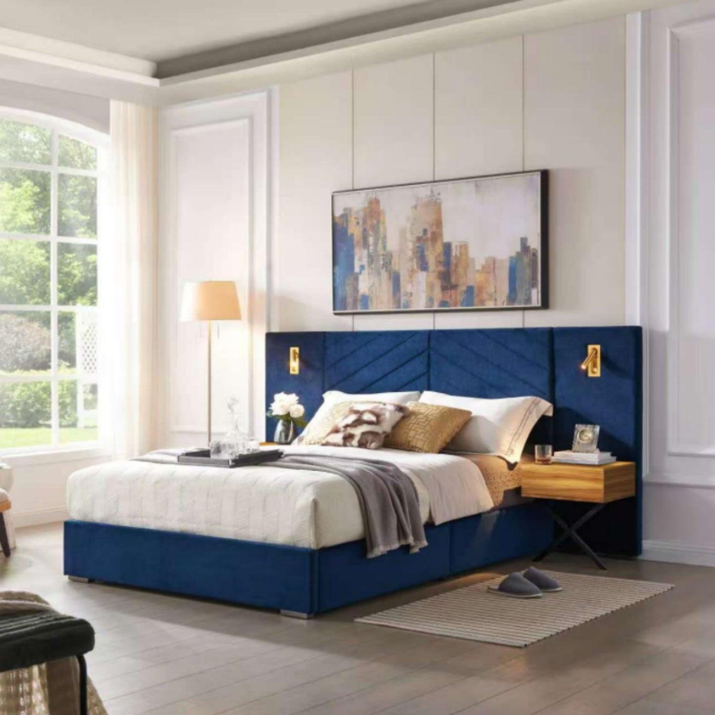 Modern Upholstered Bed and Wingback Headboard