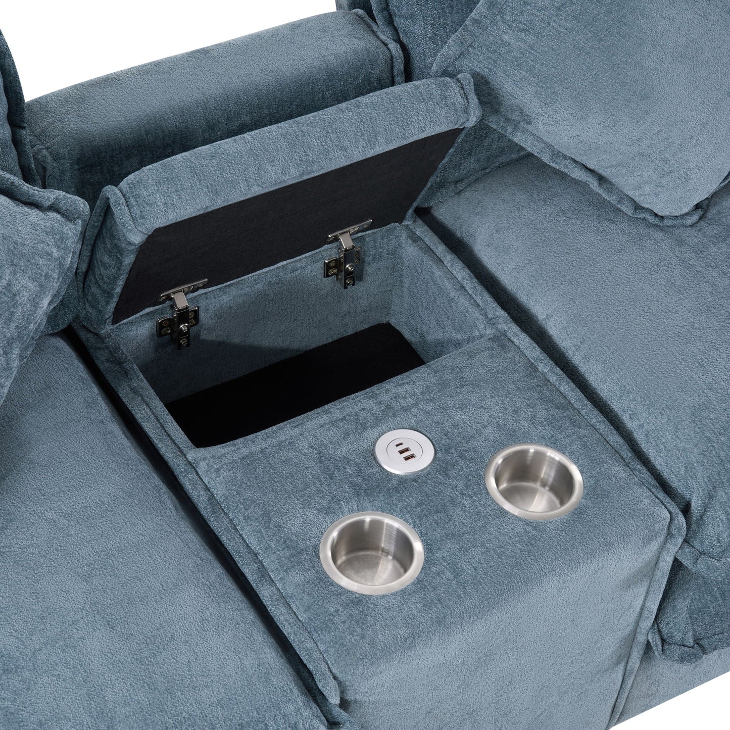 Modern sectional sofa with removable ottomans and USB ports in blue textured fabric on Tampa Home & Garden Store