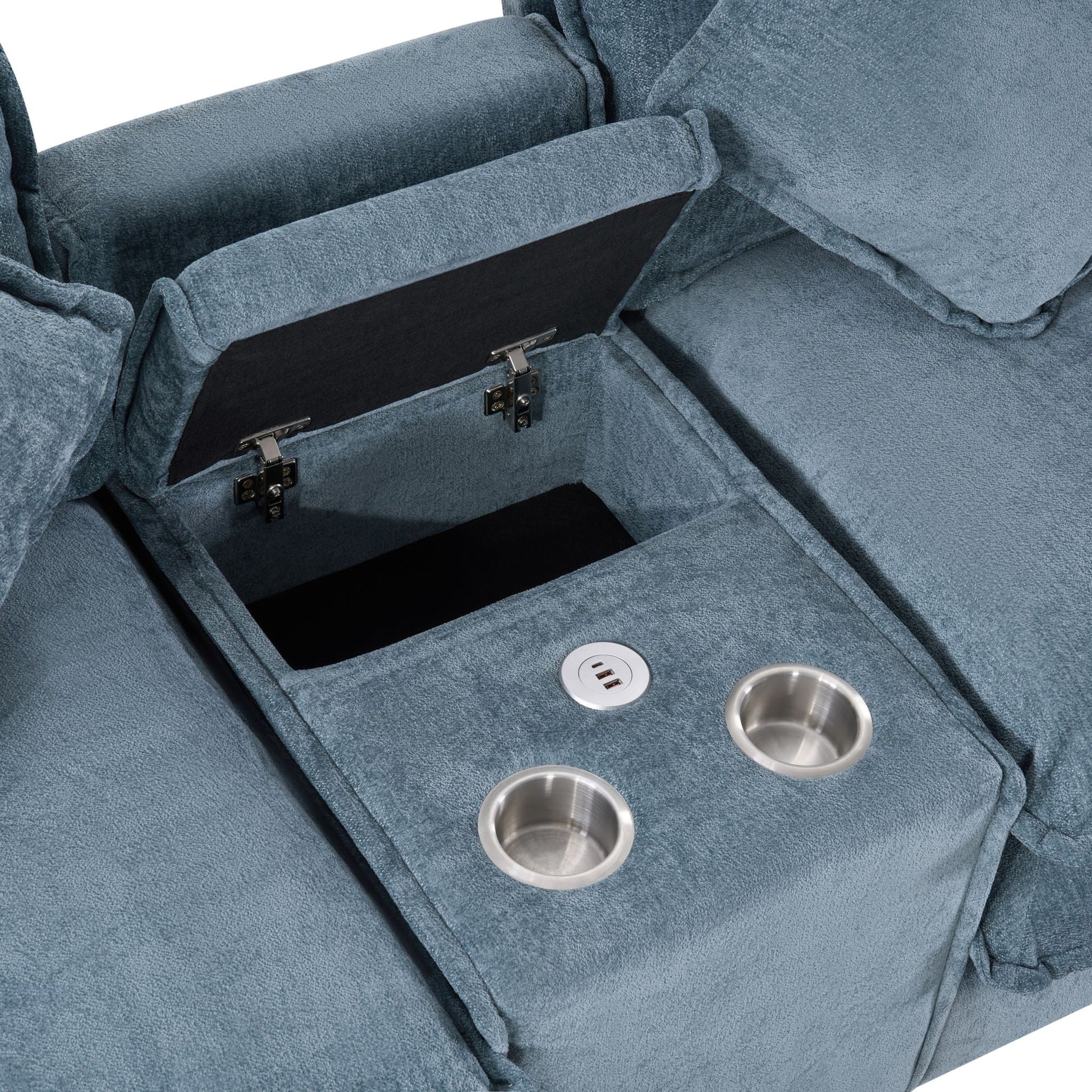 Modern sectional sofa with removable ottomans and USB ports in blue textured fabric on Tampa Home & Garden Store