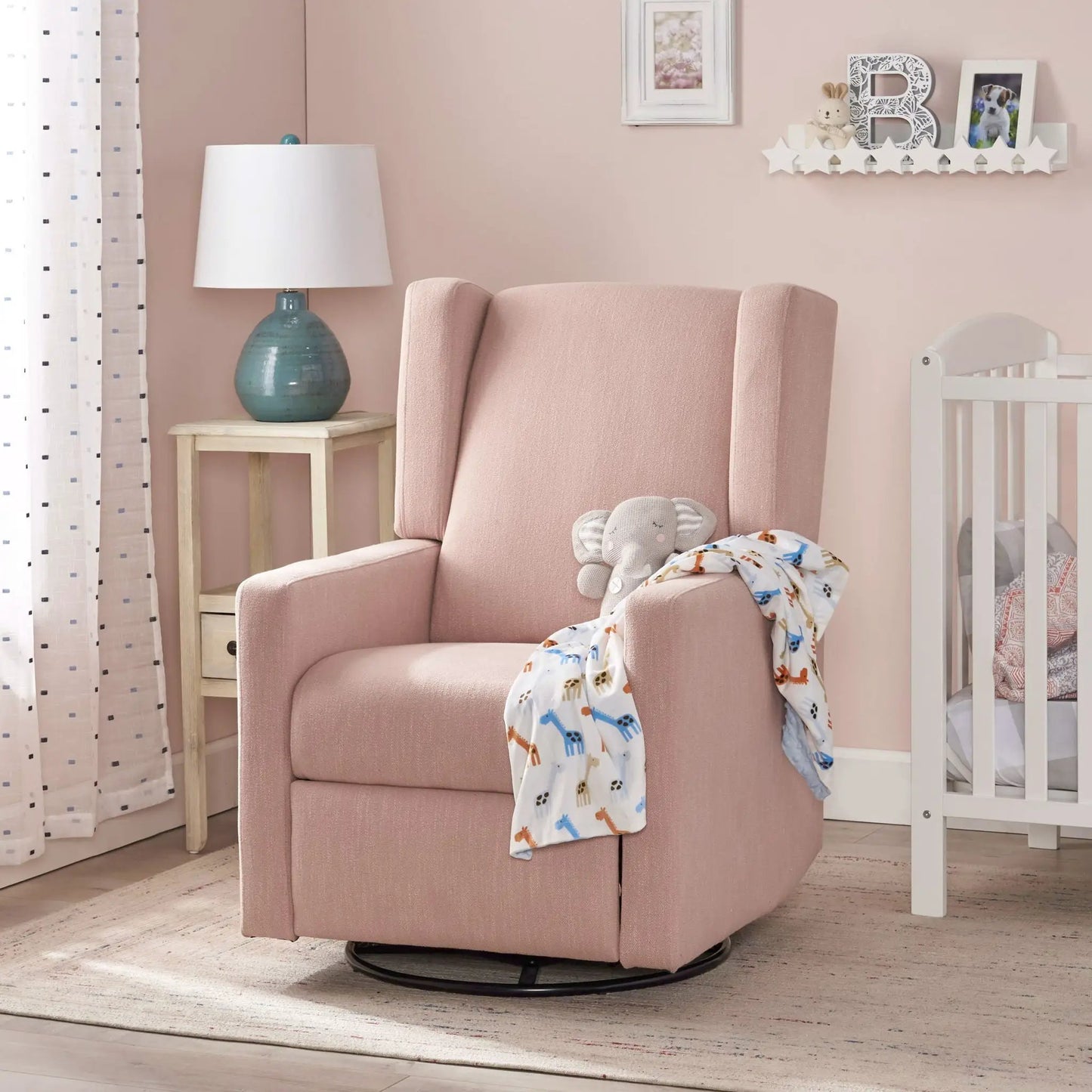 Landau Contemporary Fabric Upholstered Swivel Recliner in pink fabric Unique Piece Furniture on Tampa Home & Garden Store