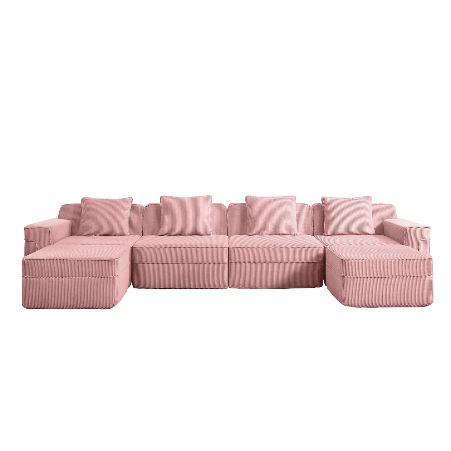 Modular 4-seat U-shape boneless sofa pink corduroy with plush back cushions HouseOfZazla on Tampa Home & Garden Store