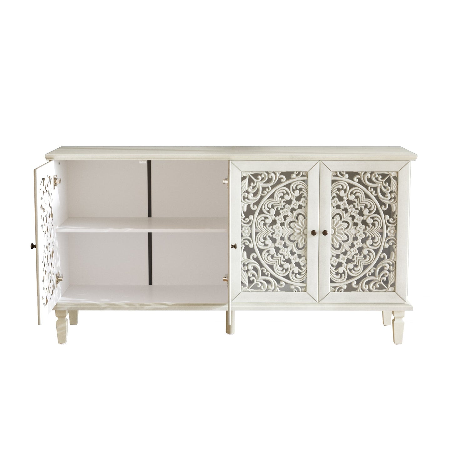 60-inch antique buffet cabinet with floral carvings and solid wood legs HouseOfZazla on Tampa Home & Garden Store