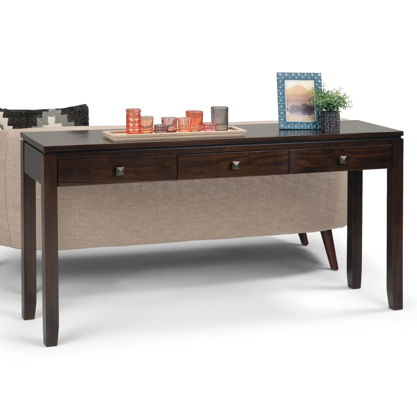 Cosmopolitan Wide Console Sofa Table Mahogany Brown dark wood with 2 drawers Unique Piece on Tampa Home & Garden Store