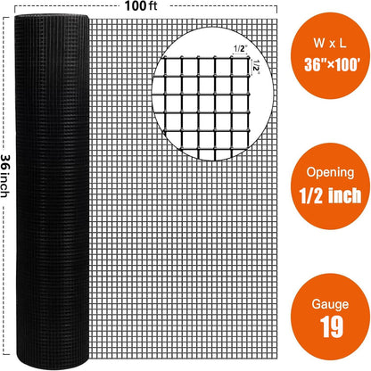 Vinyl coated hardware cloth roll, black, 36in x 100ft, gauge 19, 1/2in openings on Tampa Home & Garden Store