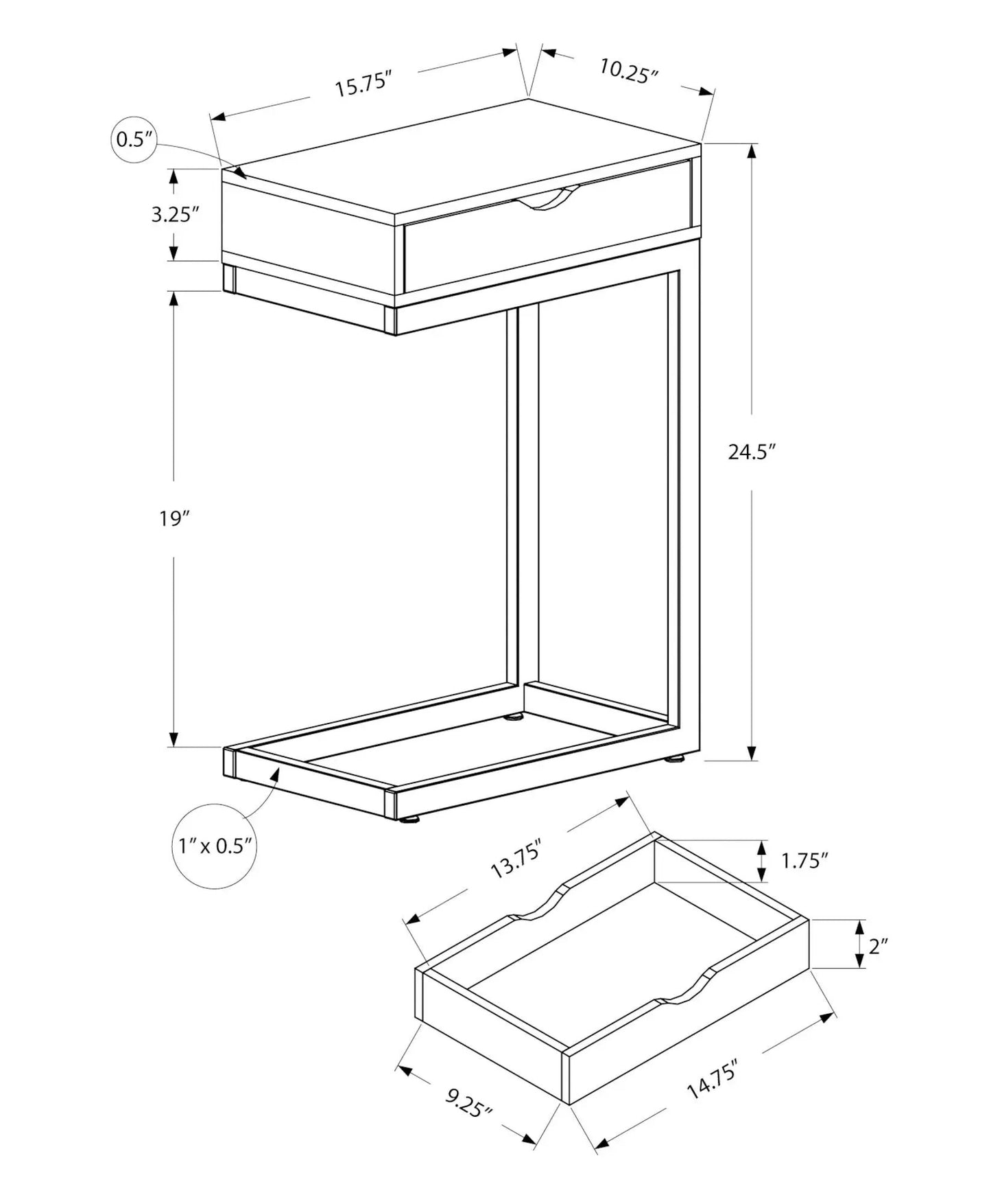 Accent Table C Shaped Contemporary Elegant Design