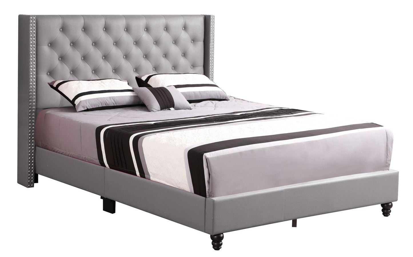 Nailhead Bed Transitional gray upholstered bed by HouseOfZazla with tufted headboard on Tampa Home & Garden Store