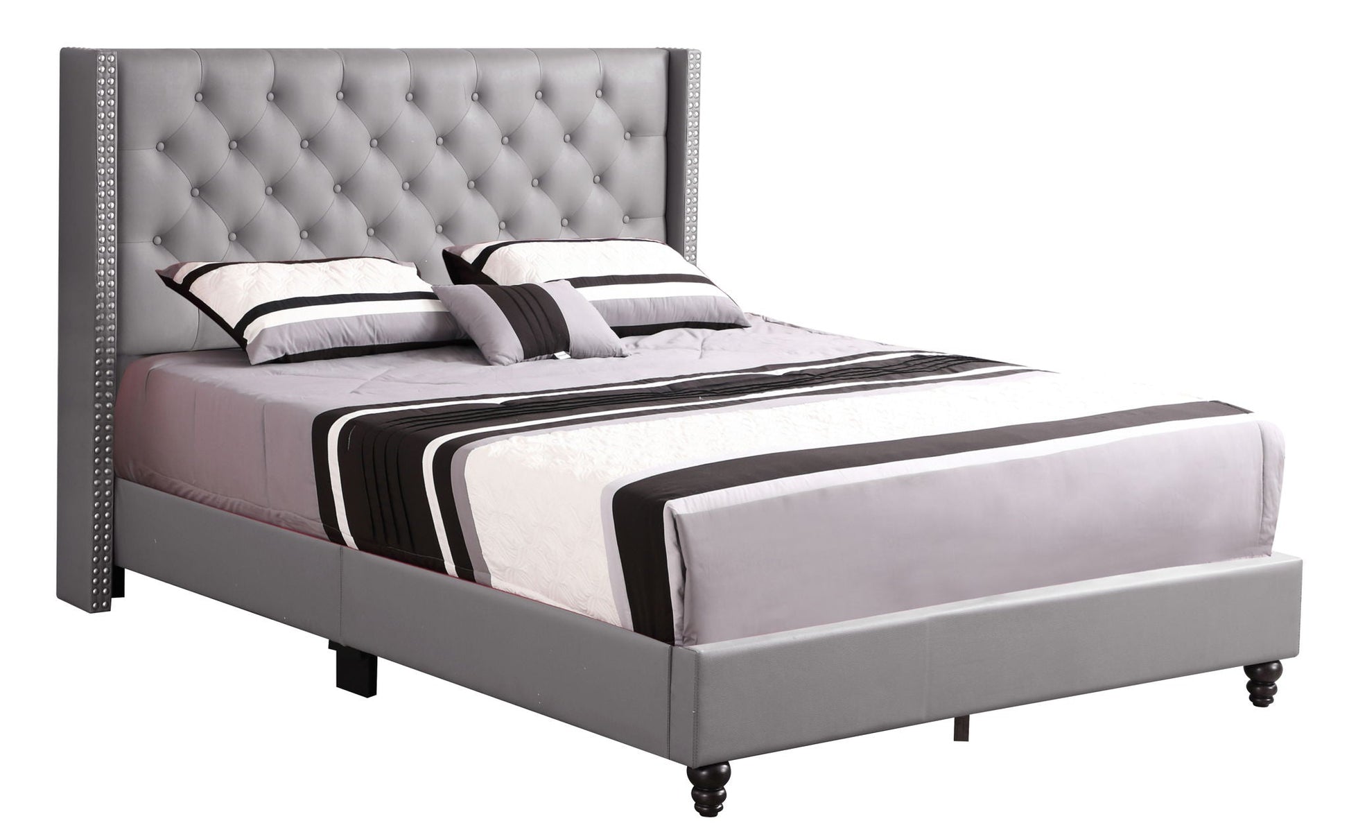 Nailhead Bed Transitional gray upholstered bed by HouseOfZazla with tufted headboard on Tampa Home & Garden Store