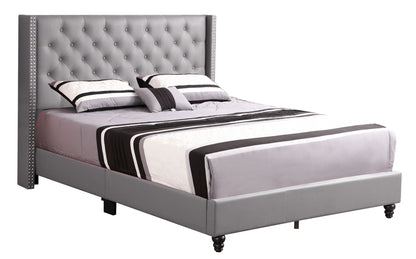 Nailhead Bed Transitional gray upholstered bed by HouseOfZazla with tufted headboard on Tampa Home & Garden Store