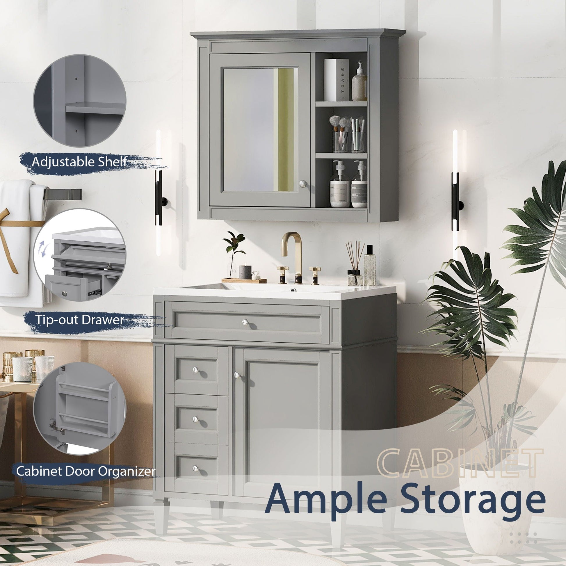 Bathroom vanity with medicine cabinet by HouseOfZazla, 2 soft-closing doors and 4 drawers on Tampa Home & Garden Store