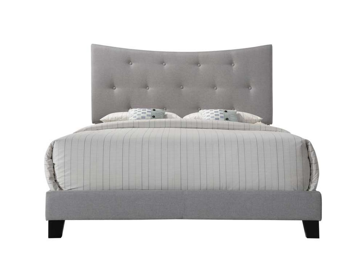 Venacha Queen Bed gray upholstered headboard with button tufting and low platform base on Tampa Home & Garden Store