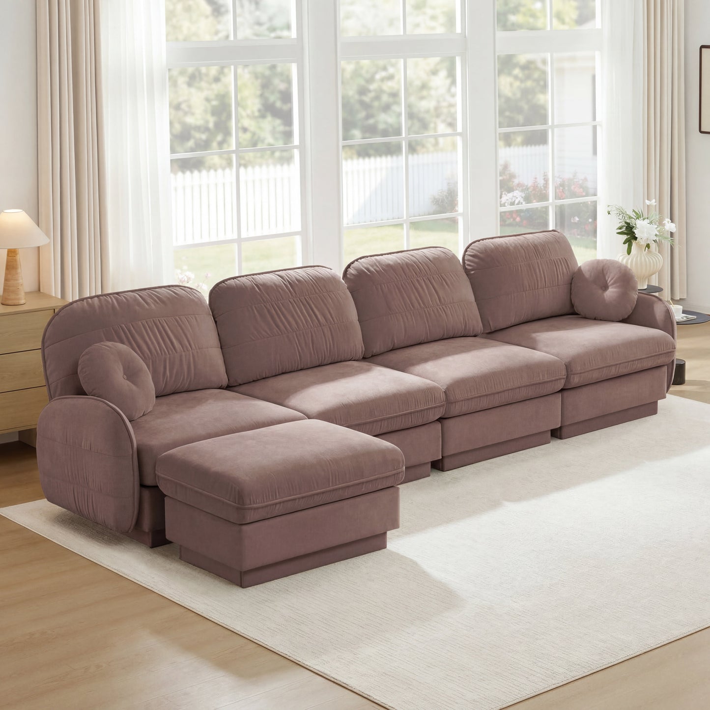 137 Inch Oversized Chenille L Shaped Sofa and Ottoman