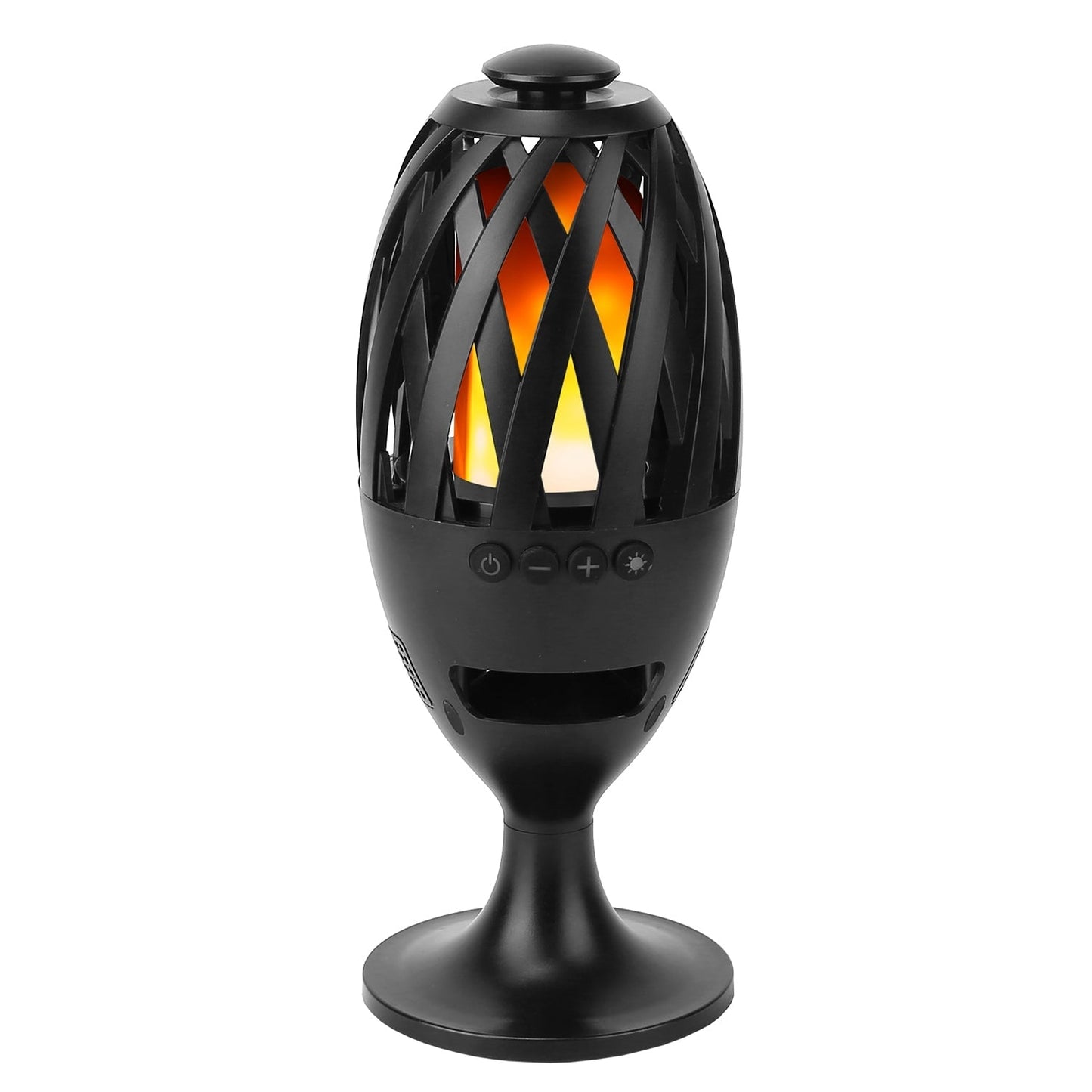 GemGear LED flame torch wireless speaker with black lattice body and flickering orange flame on Tampa Home & Garden Store