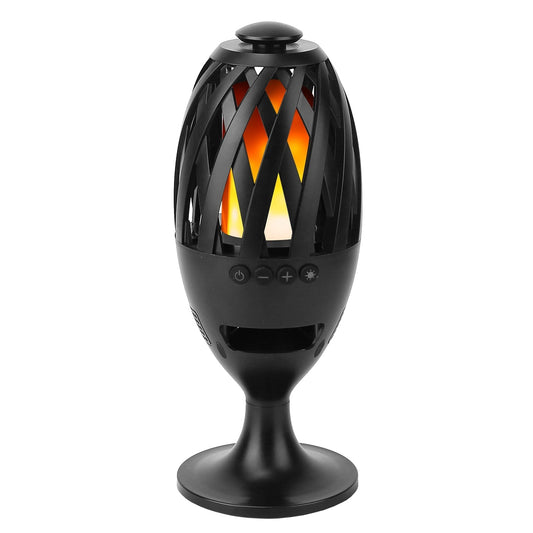 GemGear LED flame torch wireless speaker with black lattice body and flickering orange flame on Tampa Home & Garden Store