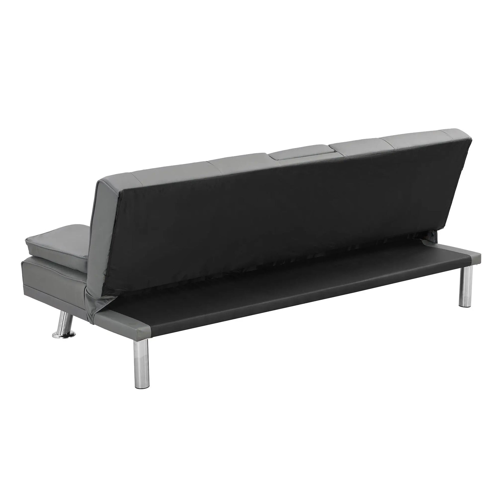 Modern sofa bed futon with gray fabric upholstery and metal legs on Tampa Home & Garden Store
