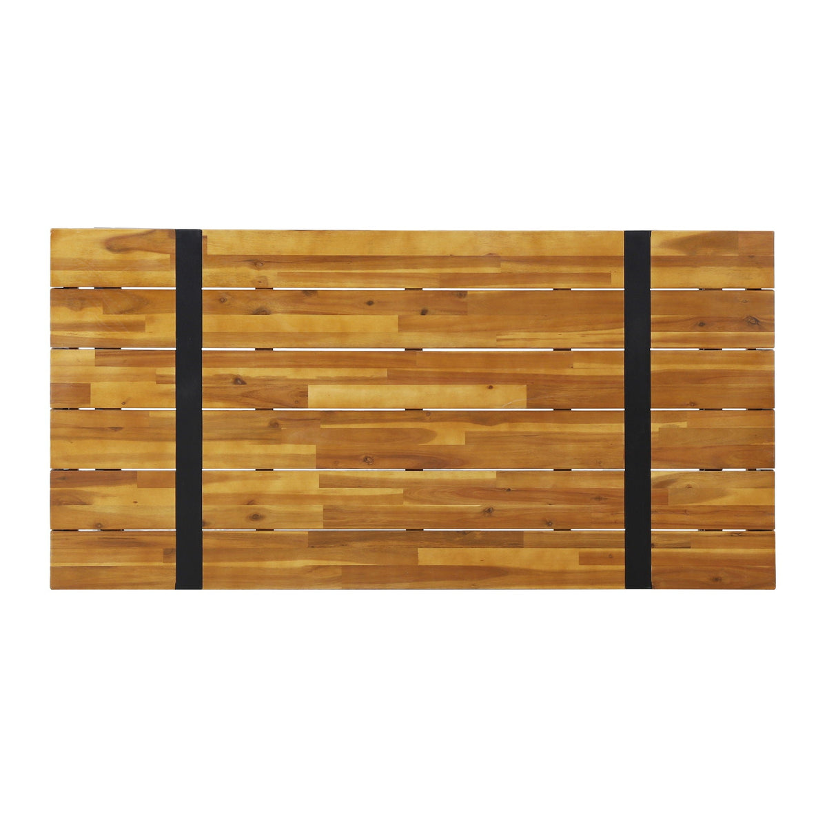 Zora dining table slatted acacia wood top with industrial and black iron frame on Tampa Home & Garden Store
