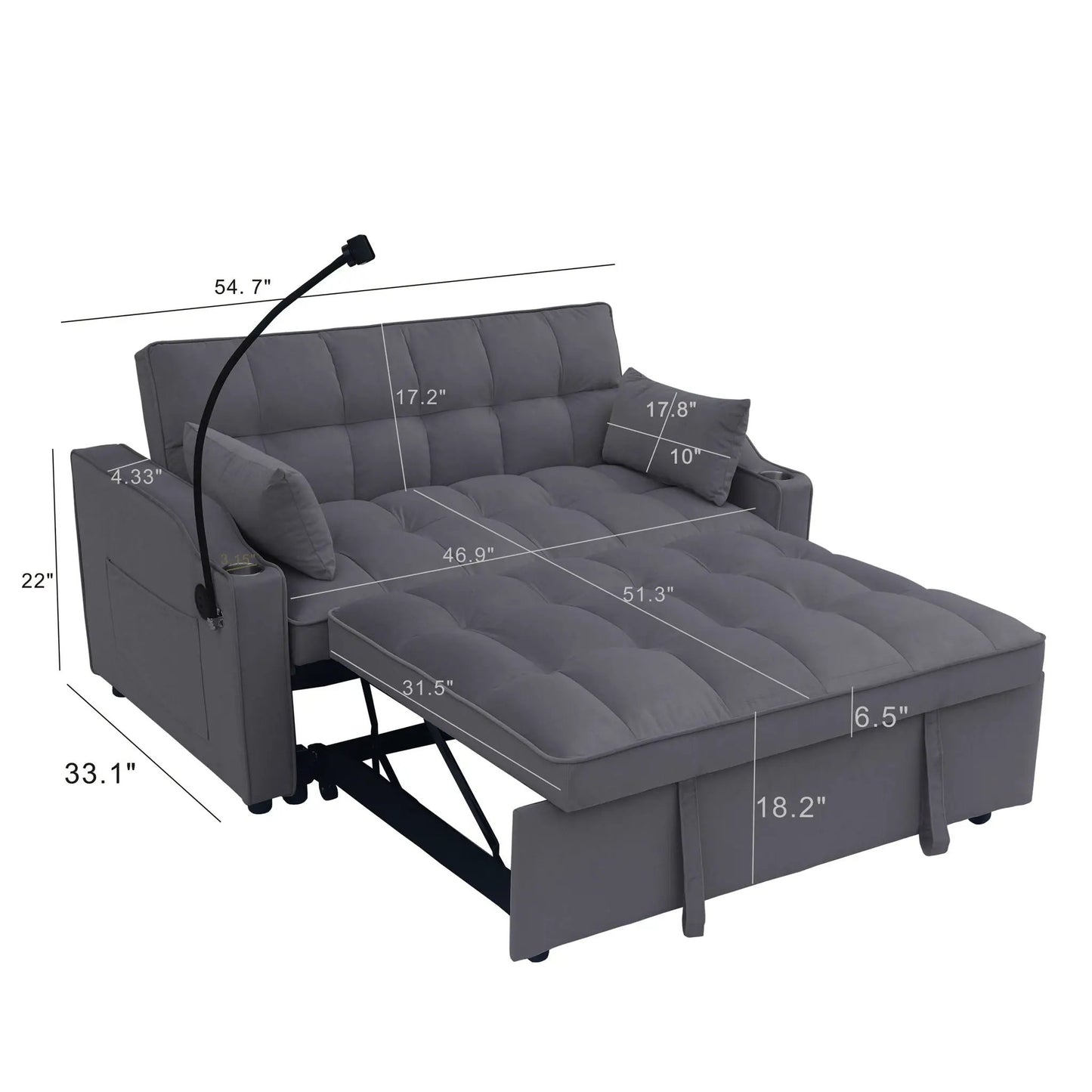 Modern gray sleeper loveseat futon with pullout bed and reclining back by Unique Piece on Tampa Home & Garden Store