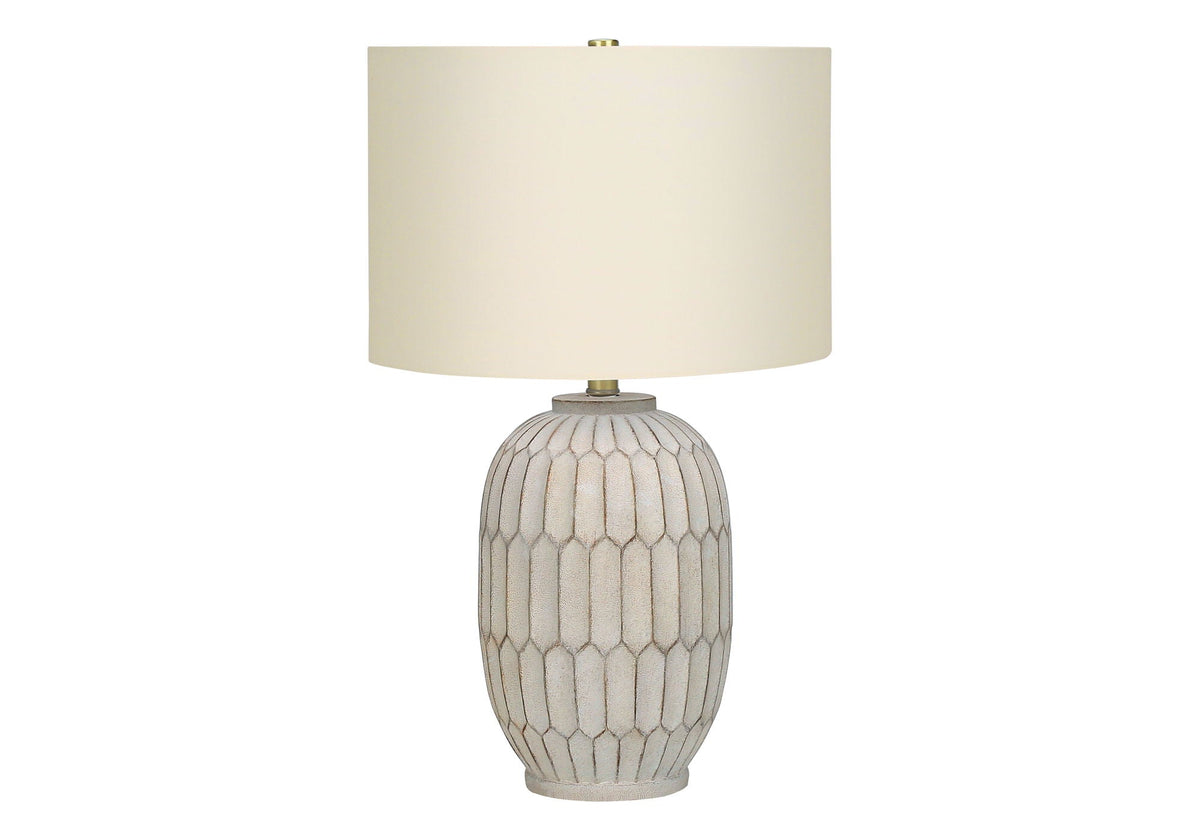 Table lamp cream with ribbed ceramic base and textured beige shade HouseOfZazla on Tampa Home & Garden Store