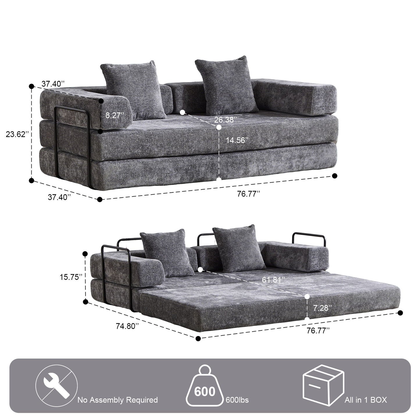 Compact Floor Sofa Bed With A Pillow And Frame