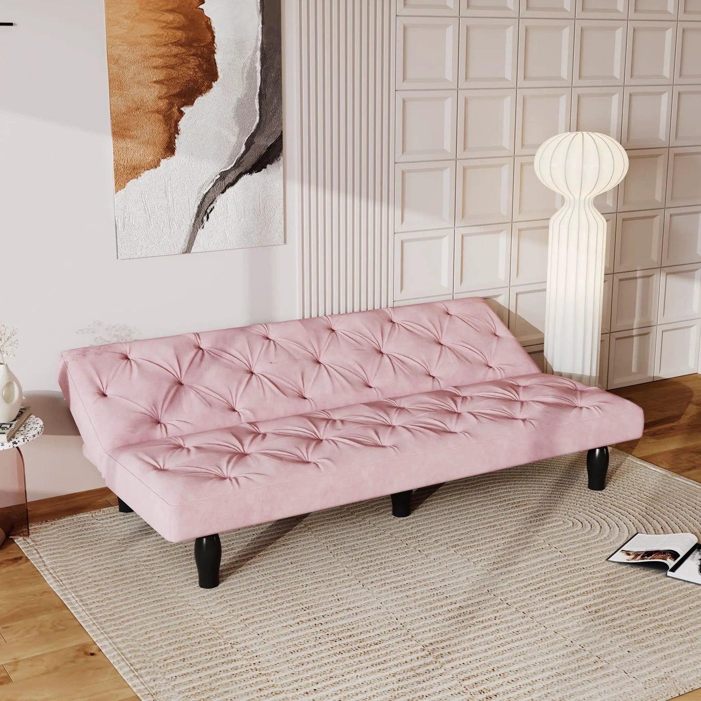 Sofa bed with adjustable backrest in pink tufted upholstery by Unique Piece Furniture on Tampa Home & Garden Store