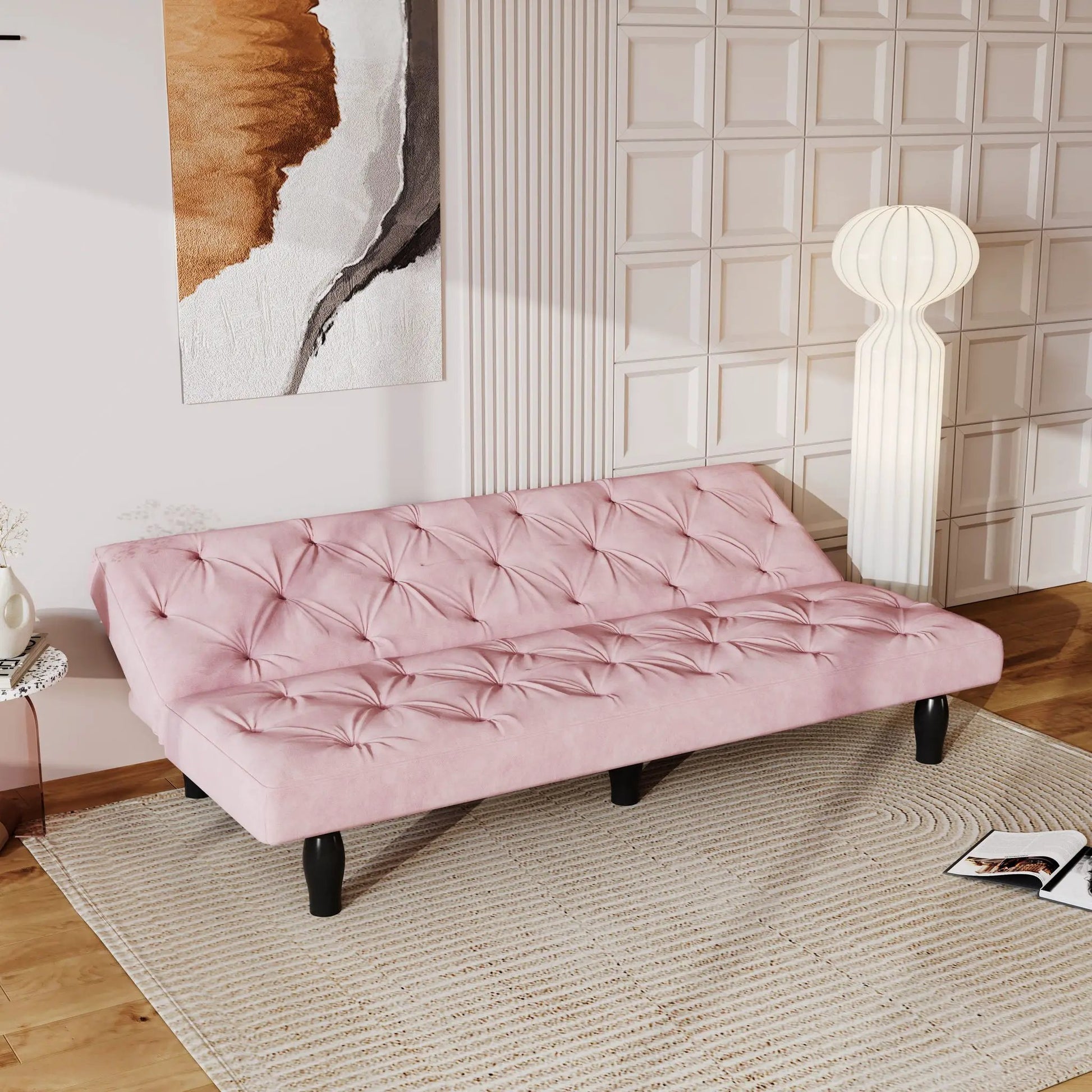 Sofa bed with adjustable backrest in pink tufted upholstery by Unique Piece Furniture on Tampa Home & Garden Store
