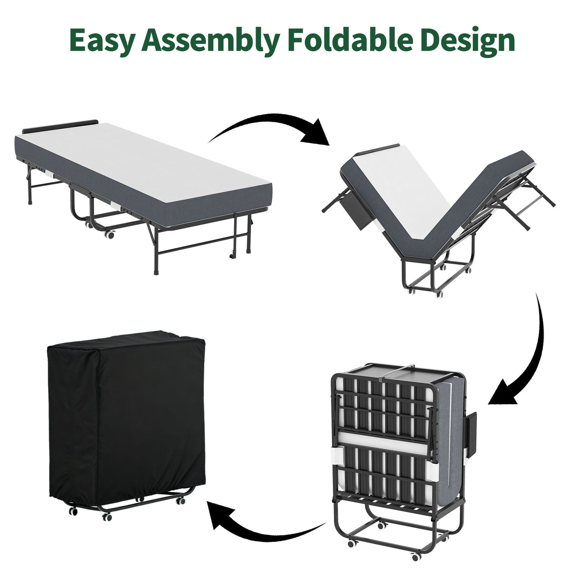 Adjustable Head and Memory Foam Folding Guest Bed