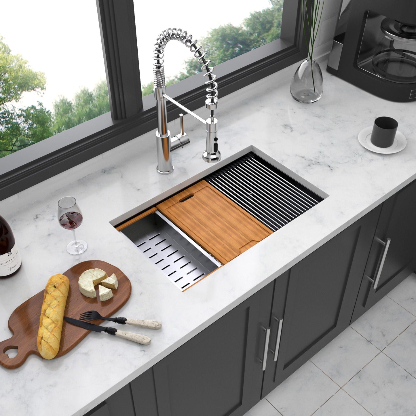 Single Bowl Workstation Sink with Stainless Steel