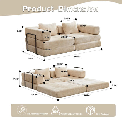 Convertible Floor Sofa Bed with Armrest