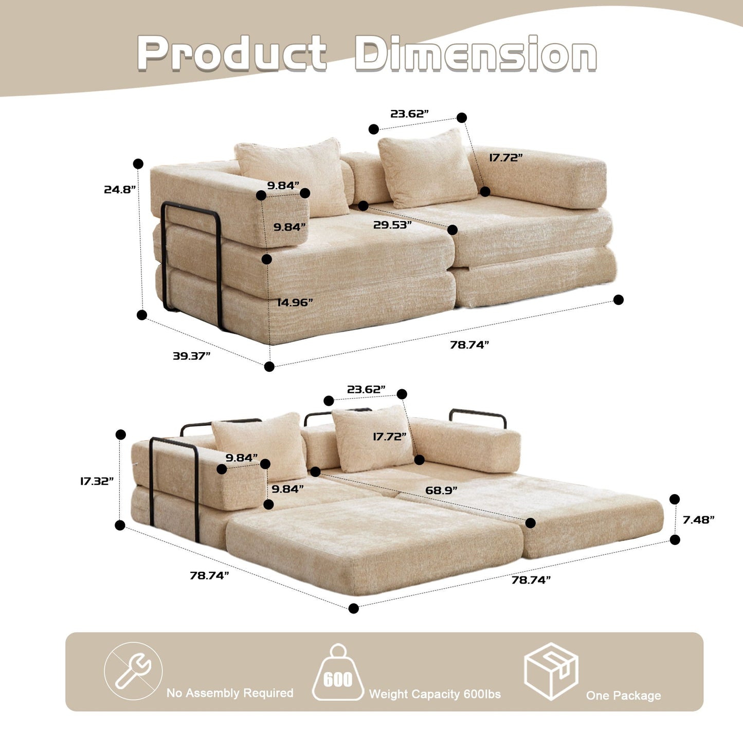 Compact Floor Sofa Bed With A Pillow And Frame