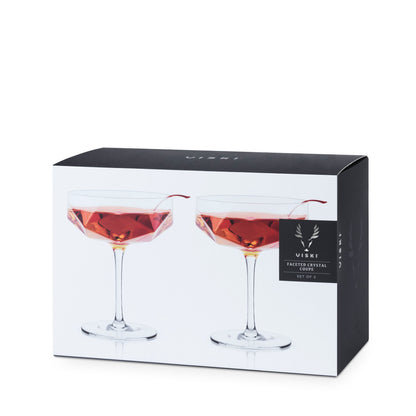 Seneca Faceted Crystal Coupe Glasses Set of 2
