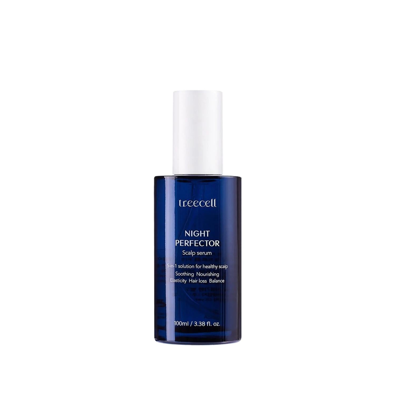 Treecell Night Perfector Scalp Serum blue bottle with white pump by Beauty Care Bag 100 ml on Tampa Home & Garden Store