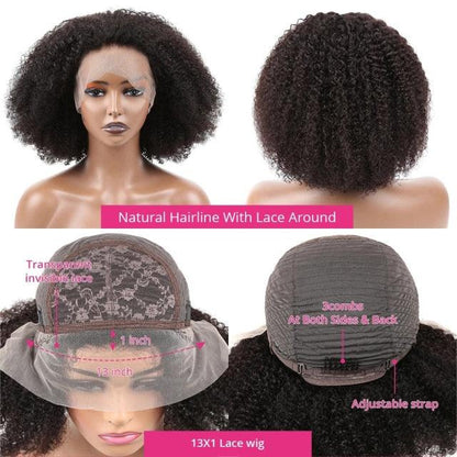 Stevvex Afro kinky curly wig 13x1 transparent lace front short curly bob human hair on Tampa Home & Garden Store