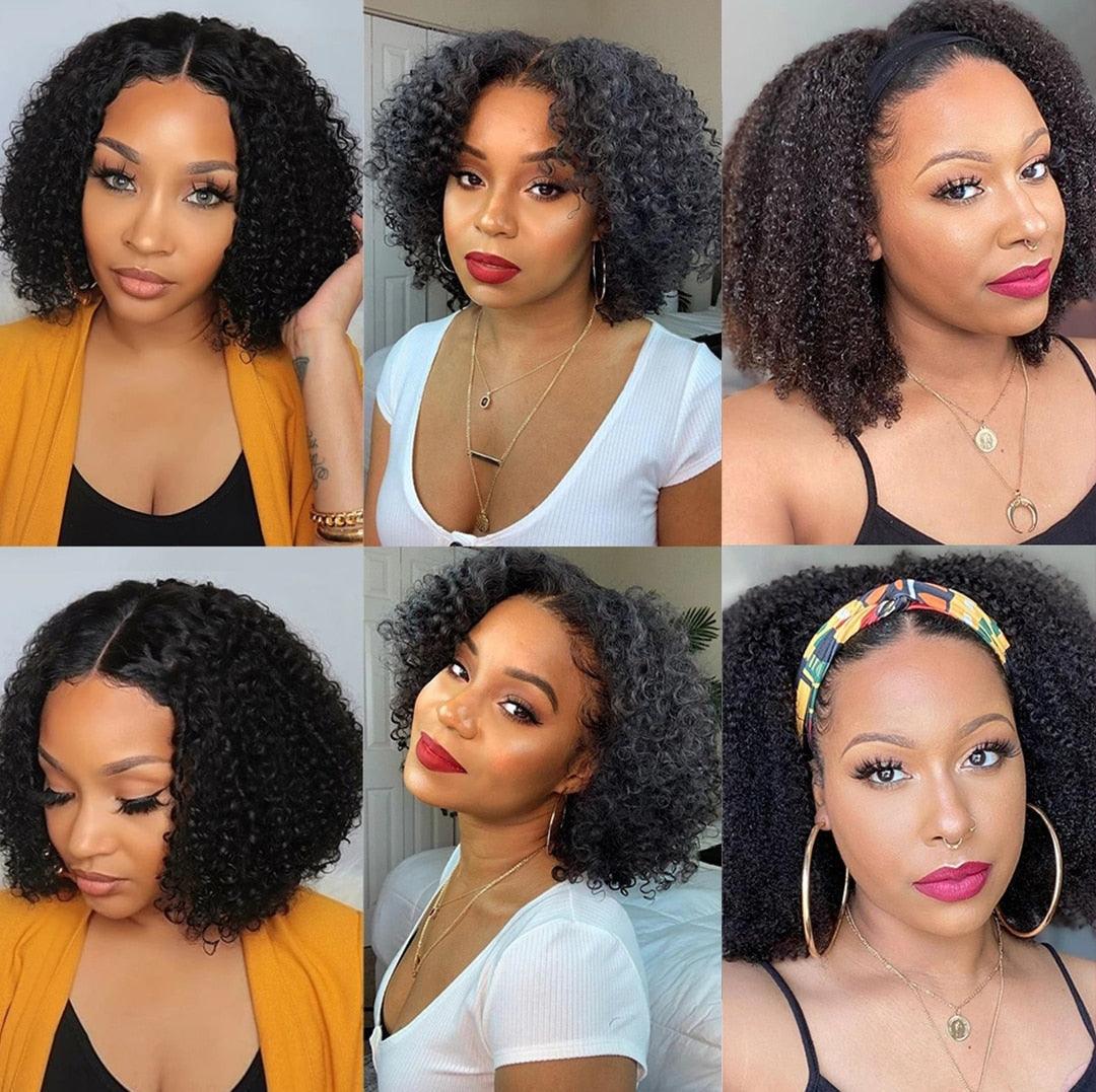 Afro kinky curly human hair wig with T-part lace, black curly bob, thick for women; six looks on Tampa Home & Garden Store