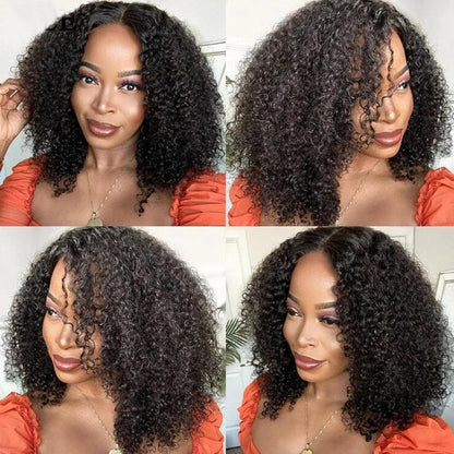 Stevvex Afro Kinky Curly Human Hair Wig with transparent lace T Part, short curly black bob on Tampa Home & Garden Store