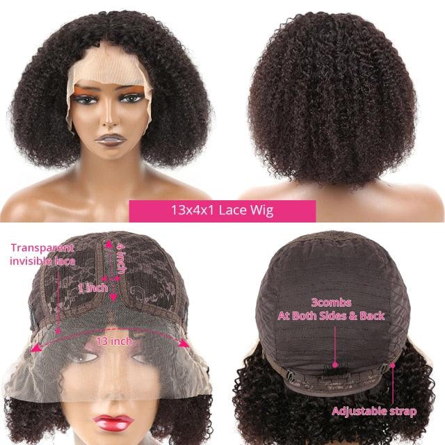 Stevvex Afro kinky curly wig, human hair, lace front, T Part, short curly bob, black on Tampa Home & Garden Store
