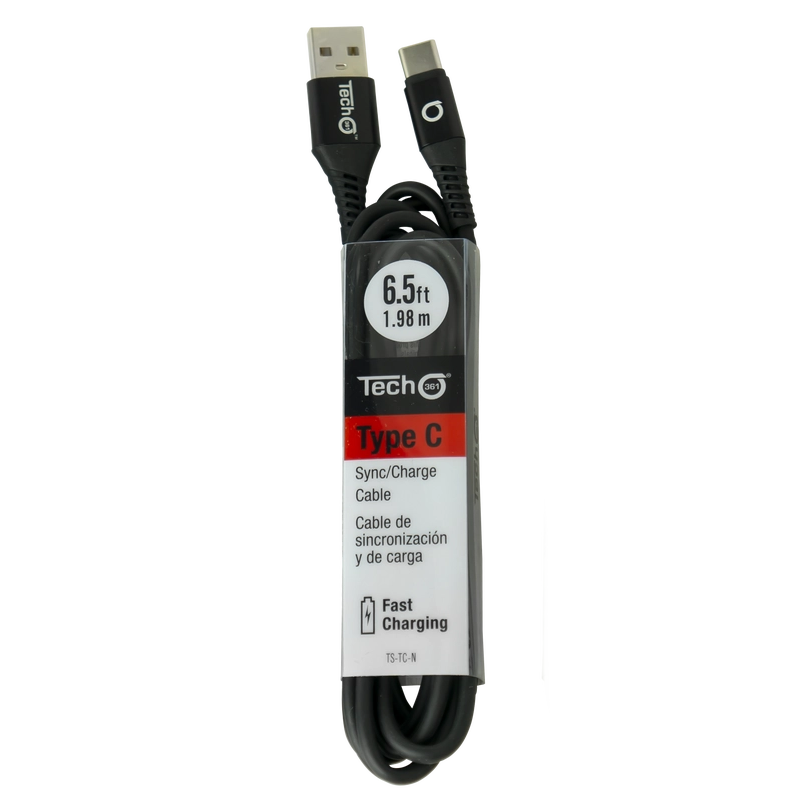 USB type C 6.5 foot Sync/Charge Cable - Black