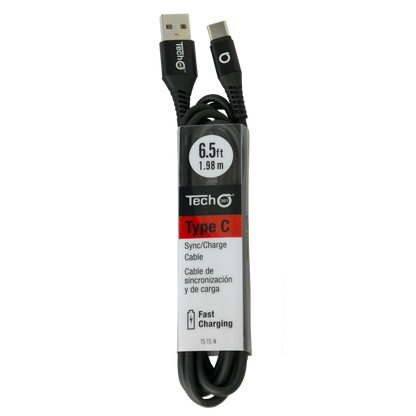 USB type C 6.5 foot Sync/Charge Cable - Black