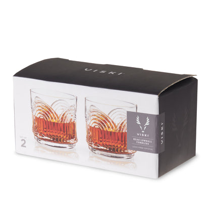 Beau Crystal Lowball Tumblers, set of 2, amber ribbed crystal by Viski on Tampa Home & Garden Store
