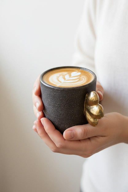 Handmade Stoneware Coffee Cup and Gold Leaf