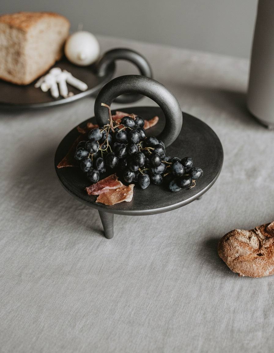 Small serving pedestal platter Guculia Shadow, black metal by CREATING COMFORT with grapes on Tampa Home & Garden Store