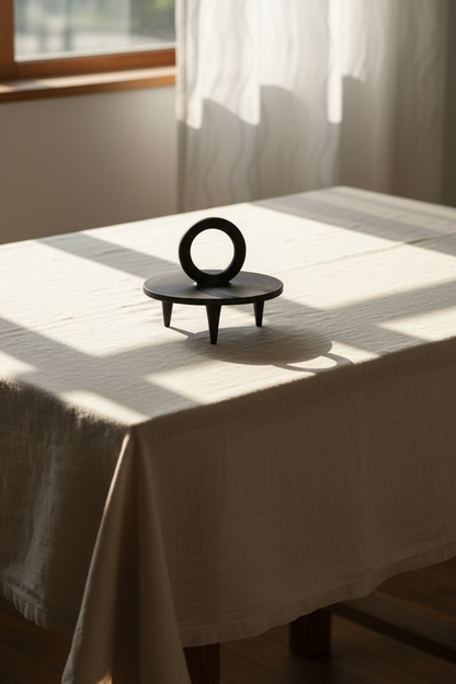 Serving pedestal platter Guculia Shadow in black metal with ring handle and three legs on Tampa Home & Garden Store